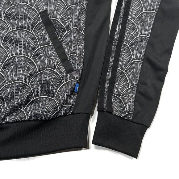 Adidas Track Jacket Womens XS Big Firebird Logo Black Shell Pattern Bomber Zip - Picture 2 of 9